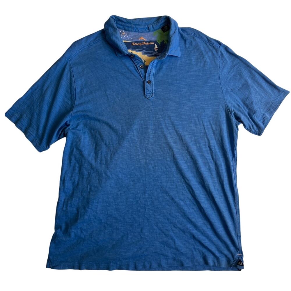 Tommy Bahama 100% Pima Cotton Short Sleeve Polo Shirt Blue XL